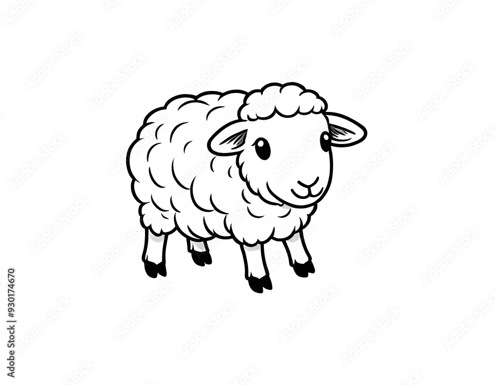 Obraz premium Drawing of a cute sheep, for coloring for example.