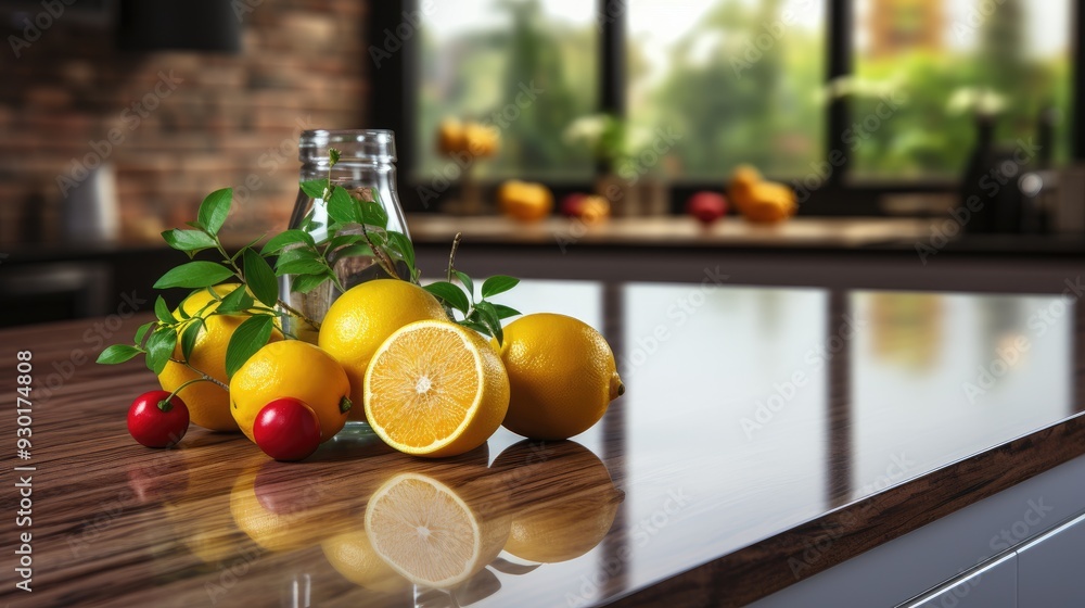 countertop with blurred home kitchen background in white countertop with blurred home kitchen background in white