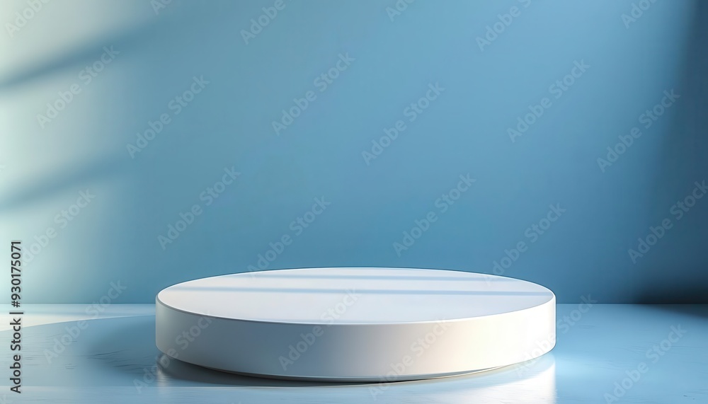 A minimalist presentation platform in a calm blue environment, ideal for showcasing products or creative displays. A minimalist presentation platform in a calm blue environment, ideal for showcasing products or creative displays.