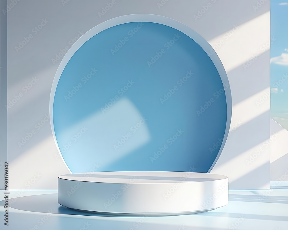 Modern showcase with a circular backdrop and soft blue tones, ideal for product displays and artistic presentations. Modern showcase with a circular backdrop and soft blue tones, ideal for product displays and artistic presentations.