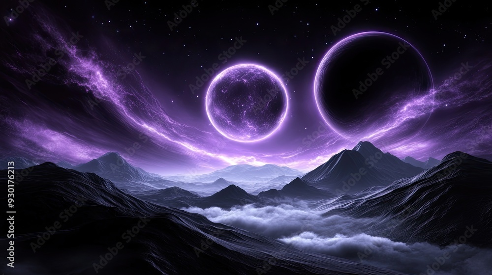 Experience the wonder of a fantastical landscape where majestic mountains rise beneath a luminous moonlit sky filled with soft clouds Experience the wonder of a fantastical landscape where majestic mountains rise beneath a luminous moonlit sky filled with soft clouds