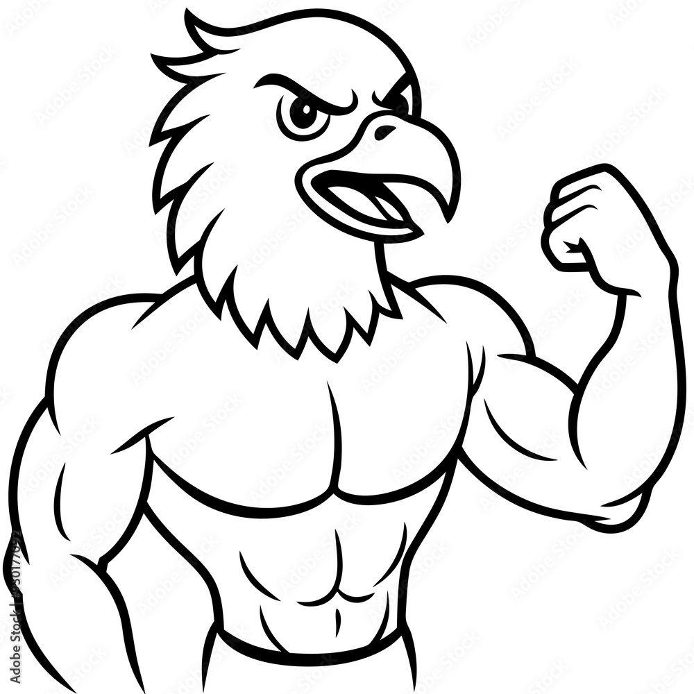 A ferocious angry eagle athlete posing line art vector illustration A ferocious angry eagle athlete posing line art vector illustration