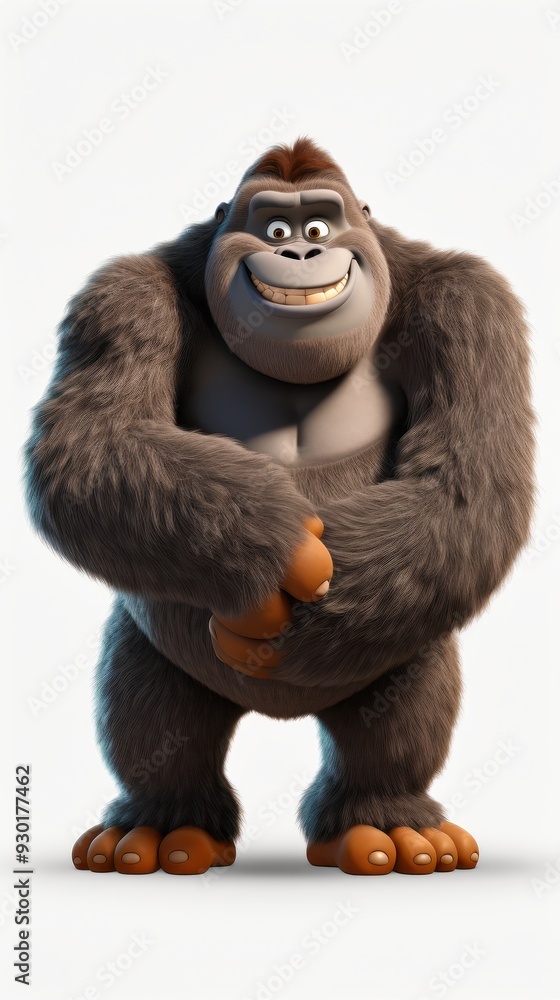 A cheerful cartoon gorilla stands confidently, showcasing its playful demeanor in a bright and vibrant setting A cheerful cartoon gorilla stands confidently, showcasing its playful demeanor in a bright and vibrant setting