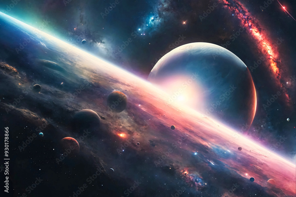 Obraz premium Fantastic space scape with colorful planets, stars and nebulae