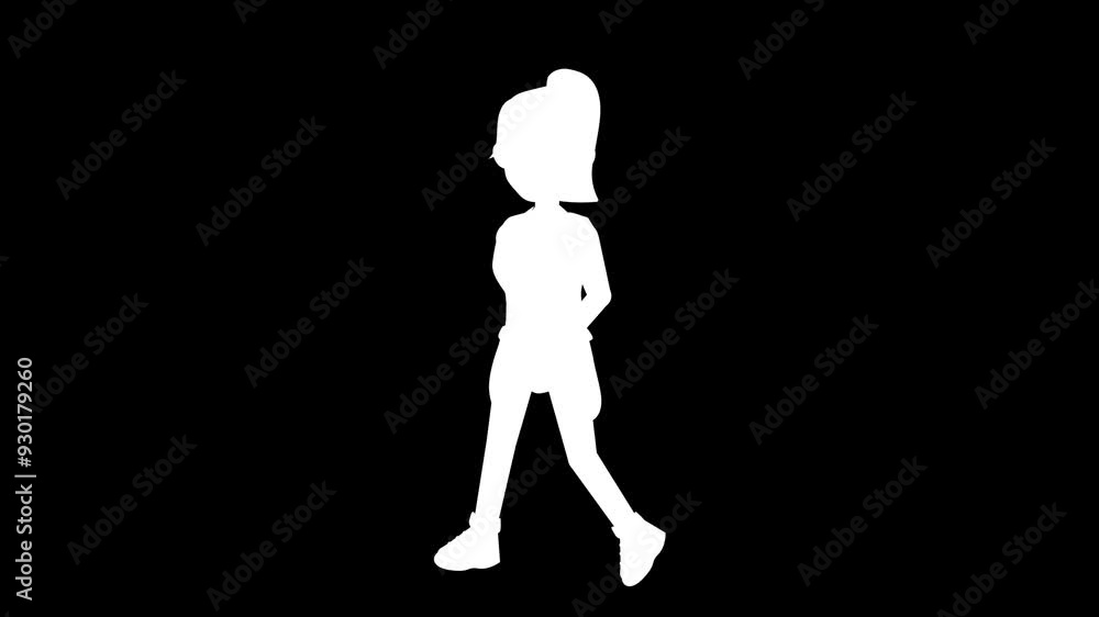 Silhouette young woman in white people walking. 4K Cartoon Animation. Silhouette young woman in white people walking. 4K Cartoon Animation.