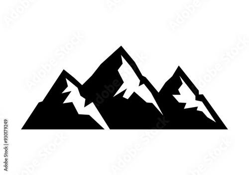 Mountain peaks silhouettes. Isolated rocky mountain. Mountain, rock, hill, peak logos. Vector stock illustration.