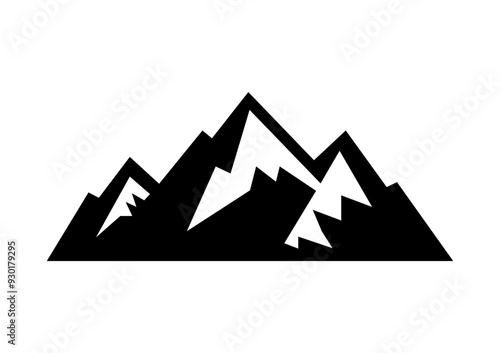 Mountain peaks silhouettes. Isolated rocky mountain. Mountain, rock, hill, peak logos. Vector stock illustration.