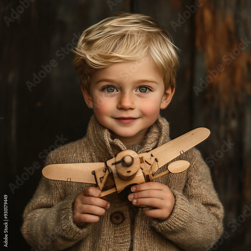 little boy holding a  airplane toy