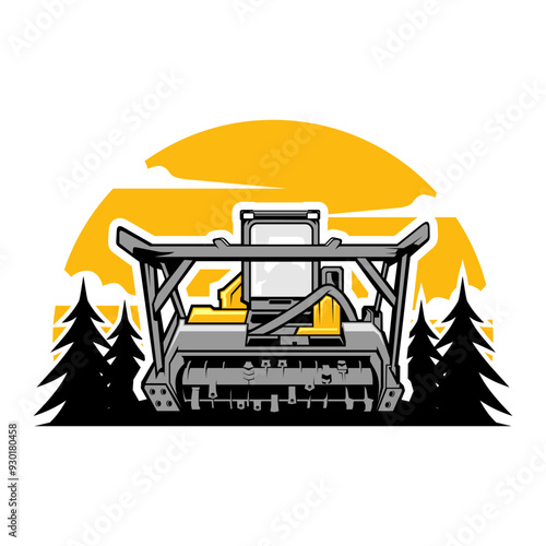 mulcher drum on the front, Illustration, Land Clearing Mulcher vector art