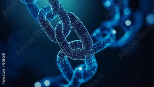 A close-up view of a glowing blue chain link, symbolizing strength and connection in a digital environment.