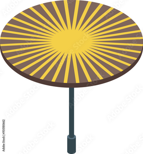 Round sunshade standing on one leg for street cafe isometric icon, concept of street food