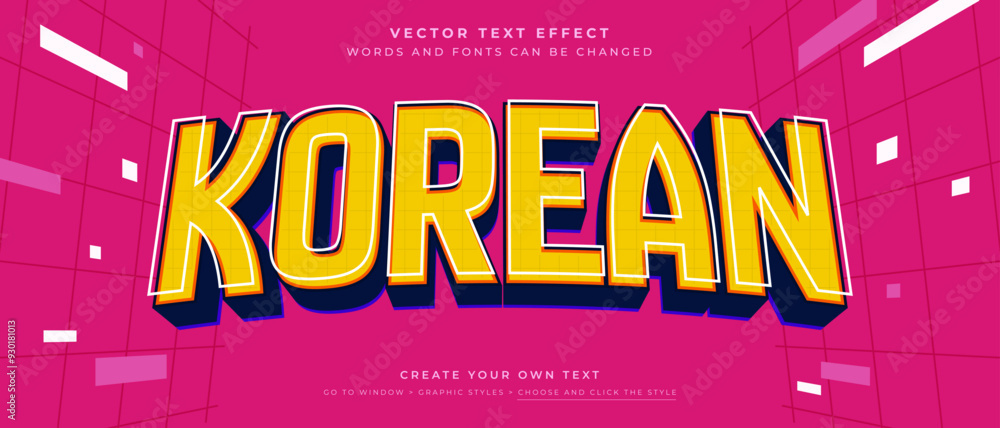 © Nano - Korean style text effect on pink background, yellow and blue vector graphic style