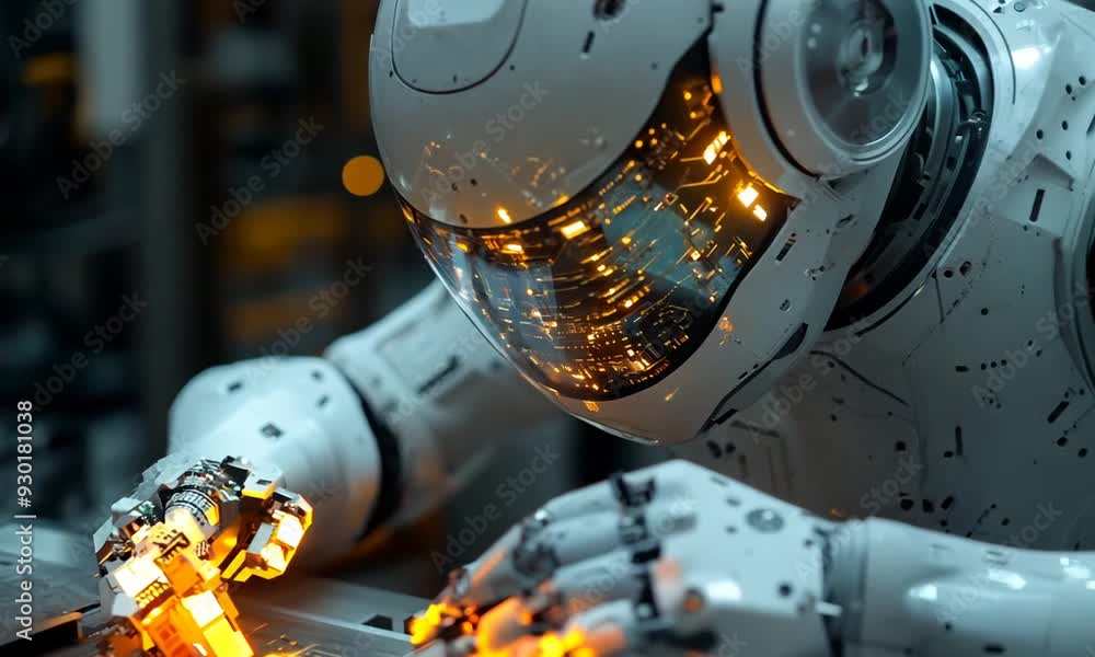 A Futuristic Robot Working on a Complex Task A Futuristic Robot Working on a Complex Task