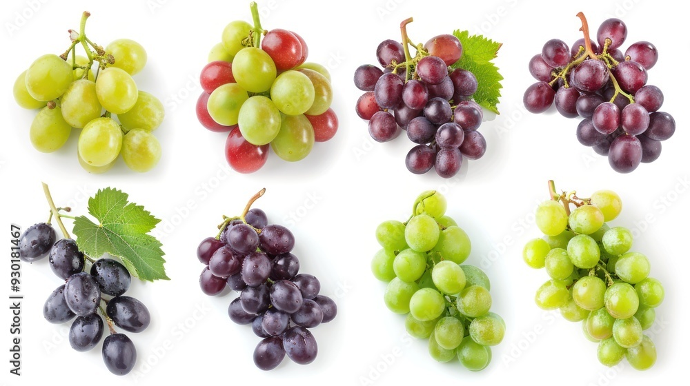 Collection set of green and red grapes isolated on white background. Collection set of green and red grapes isolated on white background.