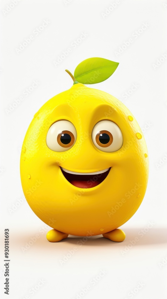 A cheerful lemon character with big eyes and a playful smile, standing happily on a bright background A cheerful lemon character with big eyes and a playful smile, standing happily on a bright background