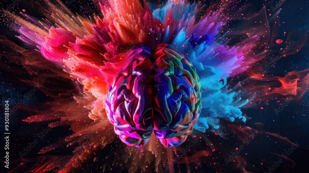 Obraz premium human brain exploding with knowledge, emotions, and creativity in generative glow