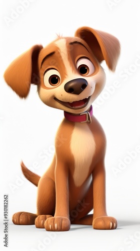 A playful cartoon puppy with big eyes and a friendly grin, sitting happily against a clean background