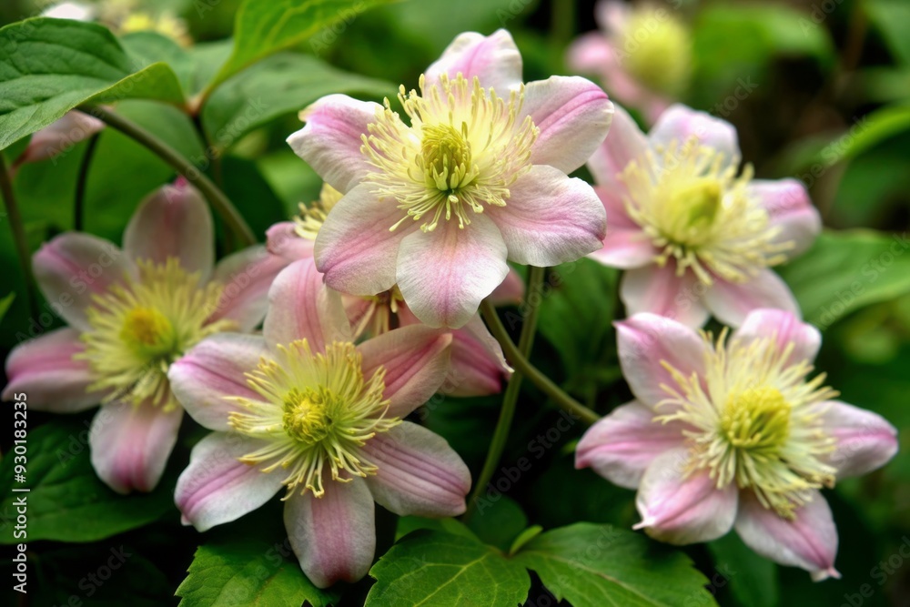 Delicate pink clematis flowers with soft, ruffled petals and yellow centers bloom beautifully against a transparent background, showcasing their intricate, romantic beauty. Delicate pink clematis flowers with soft, ruffled petals and yellow centers bloom beautifully against a transparent background, showcasing their intricate, romantic beauty.
