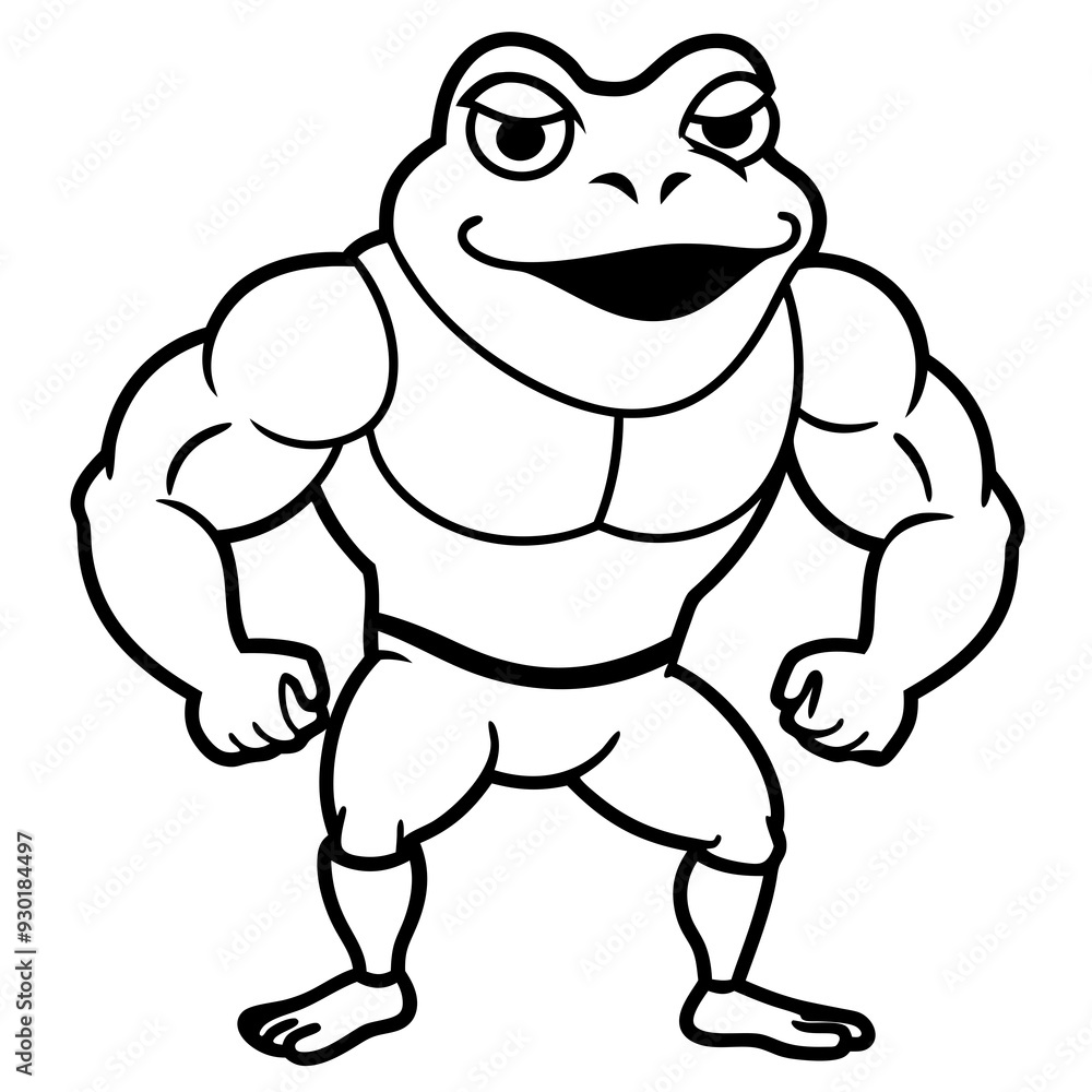 A ferocious angry frog athlete posing line art vector illustration A ferocious angry frog athlete posing line art vector illustration