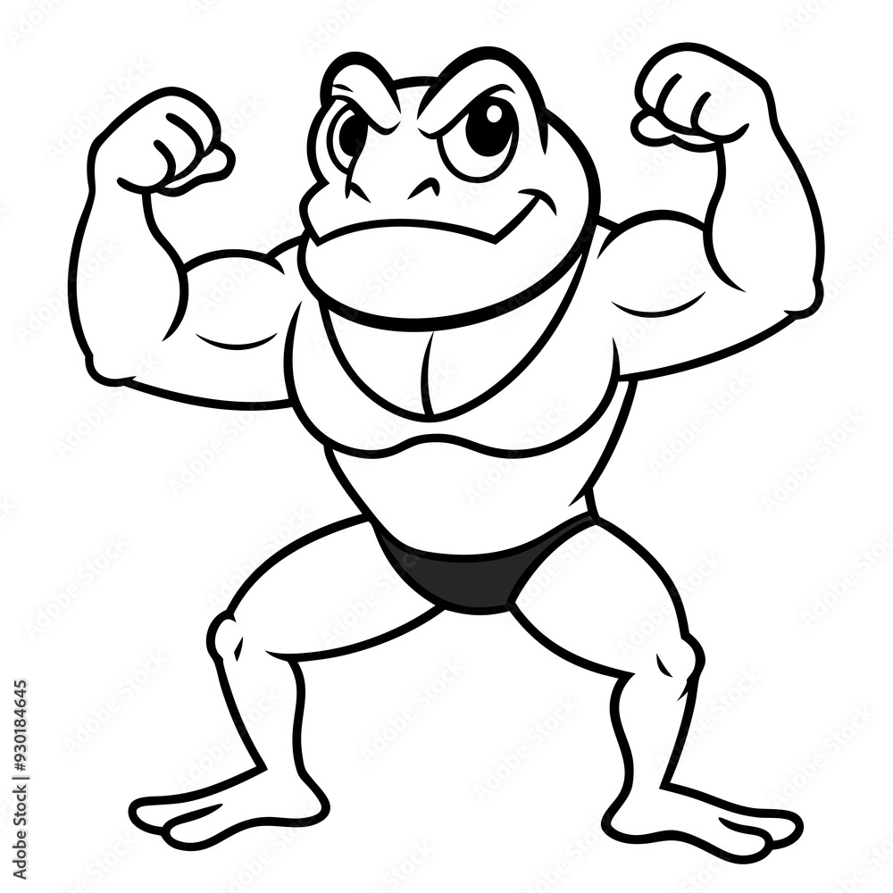 A ferocious angry frog athlete posing line art vector illustration A ferocious angry frog athlete posing line art vector illustration