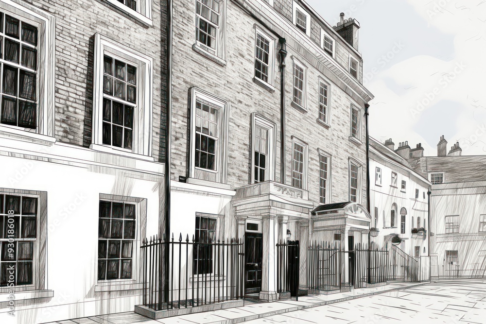 London townhouse architecture building drawing. London townhouse architecture building drawing.