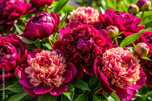 Vibrant magenta pink and burgundy peony flowers fill the frame in a stunning close-up, perfect for luxury celebrations, spring and summer weddings, and festive designs.