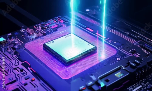 Wallpaper Mural Artificial Intelligence Chip with Light Beams Torontodigital.ca