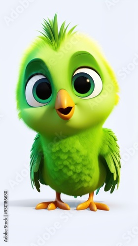 Wallpaper Mural A cheerful green bird with big eyes stands playfully against a soft background, embodying the joy of imagination in a whimsical setting Torontodigital.ca