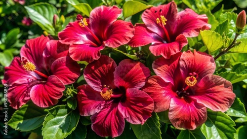 Wallpaper Mural Red hibiscus. set of four red tropical flowers. Rosa sinensis. Torontodigital.ca
