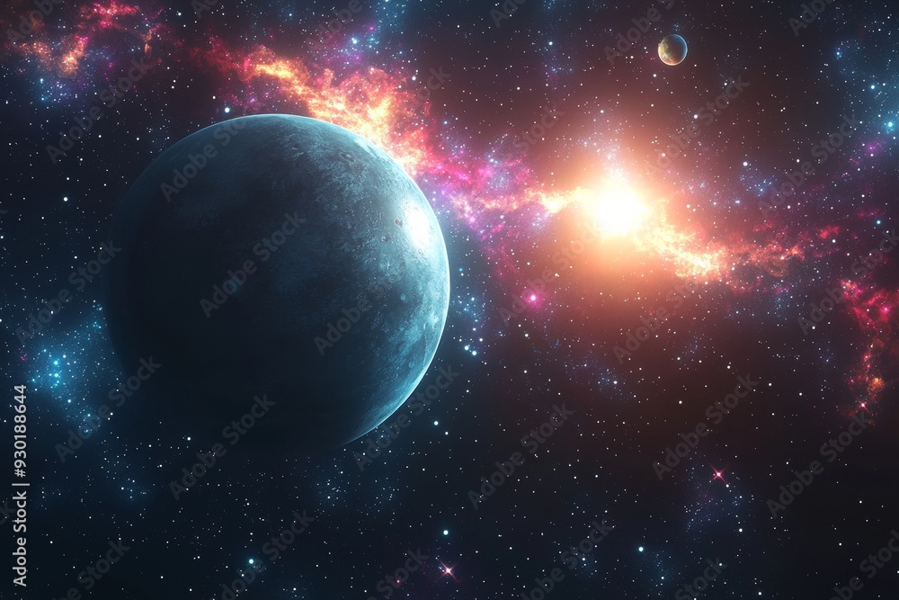 Obraz premium Space cosmic illustration with planets scene created with Generative AI