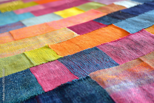 Colorful Patchwork Textiles: Vibrant Upcycled Fabric Swatches Close-up