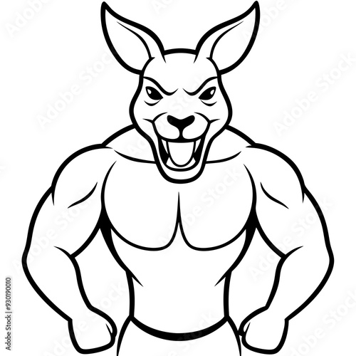 A ferocious angry kangaroo athlete posing line art vector illustration