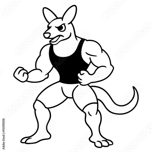 A ferocious angry kangaroo athlete posing line art vector illustration