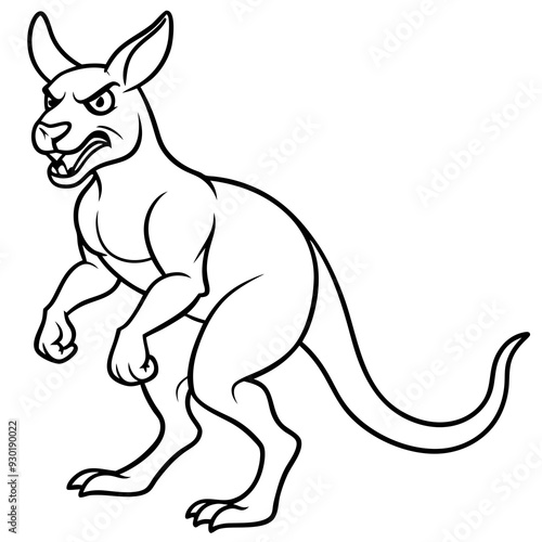 A ferocious angry kangaroo athlete posing line art vector illustration