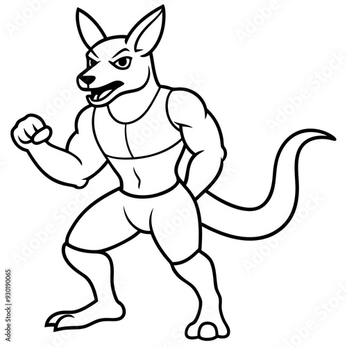 A ferocious angry kangaroo athlete posing line art vector illustration