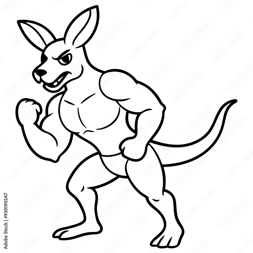 A ferocious angry kangaroo athlete posing line art vector illustration A ferocious angry kangaroo athlete posing line art vector illustration