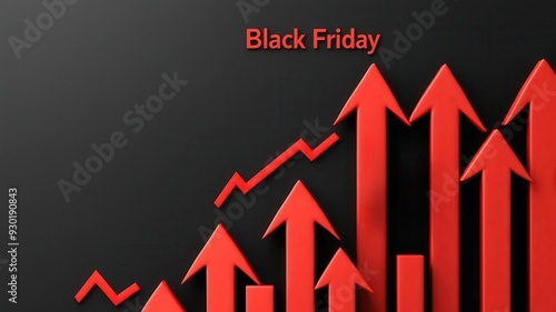 Dynamic graph showcasing increasing sales trends during Black Friday, highlighting consumer enthusiasm and market growth., Black Friday 3D illustration