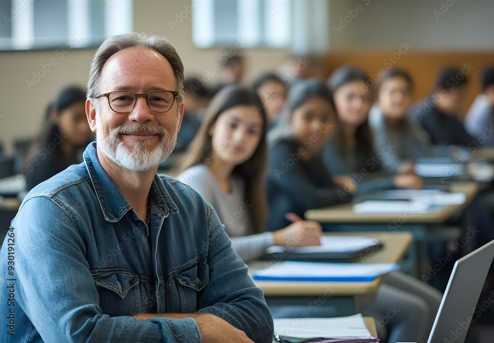 A teacher is standing in front of the classroom A teacher is standing in front of the classroom