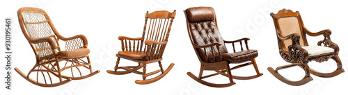 Vintage set of Rocking Chairs Collection Isolated on Transparent Background