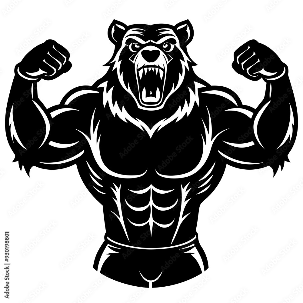 A ferocious bear athlete posing black art vector illustration A ferocious bear athlete posing black art vector illustration