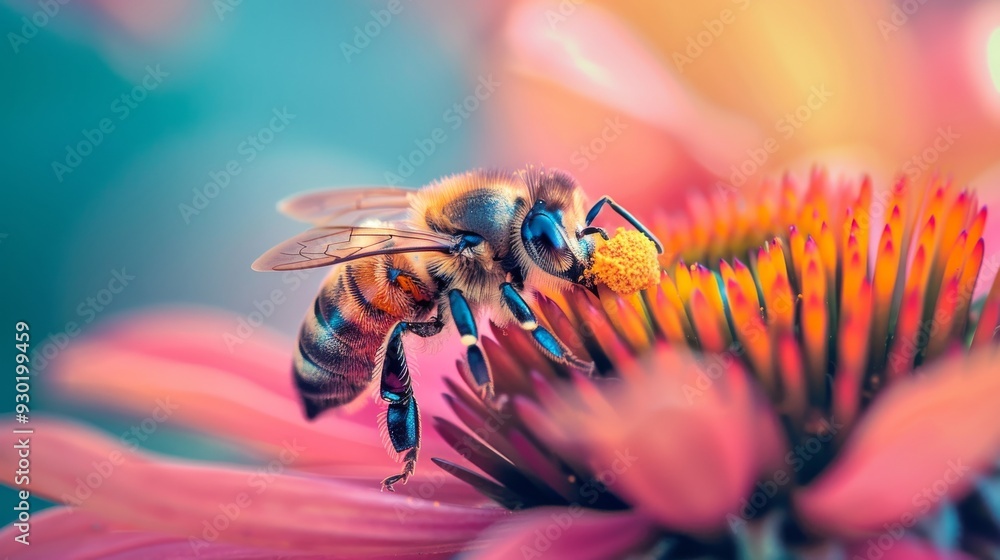 vibrant macro shot of a honey bee on a colorful flower with soft bokeh and pastel tones, capturing the delicate beauty of nature and intricate details in shallow depth of field photography vibrant macro shot of a honey bee on a colorful flower with soft bokeh and pastel tones, capturing the delicate beauty of nature and intricate details in shallow depth of field photography