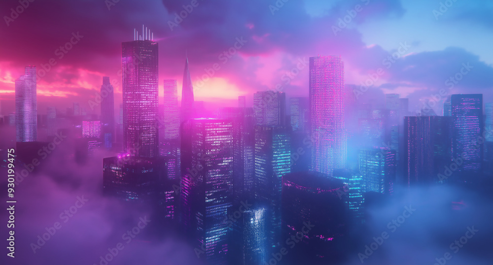 Obraz premium Neon Horizon: Glitched Stratosphere