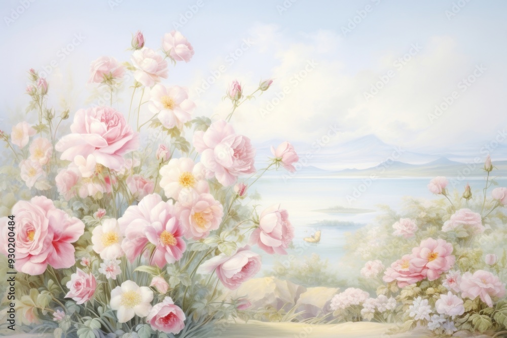 Obraz premium Painting of rose border outdoors flower plant.