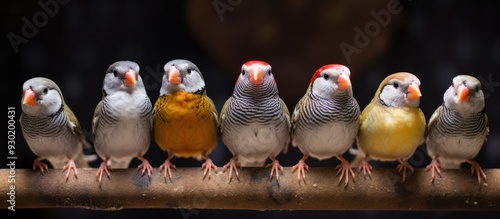 Seven Finches Perched on a Branch photo