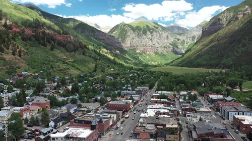 Drone Orbiting over Main Street in Telluride Colorado photo