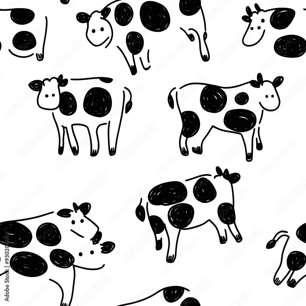 Black and white, flat illustration of a cow spots pattern Black and white, flat illustration of a cow spots pattern