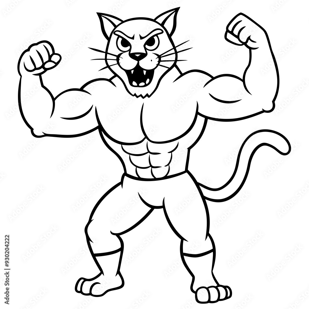 A ferocious cat athlete posing line art vector illustration A ferocious cat athlete posing line art vector illustration