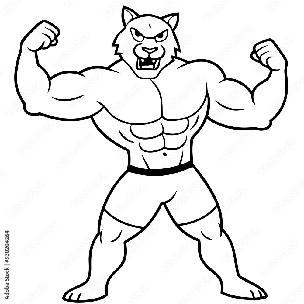 A ferocious cat athlete posing line art vector illustration A ferocious cat athlete posing line art vector illustration