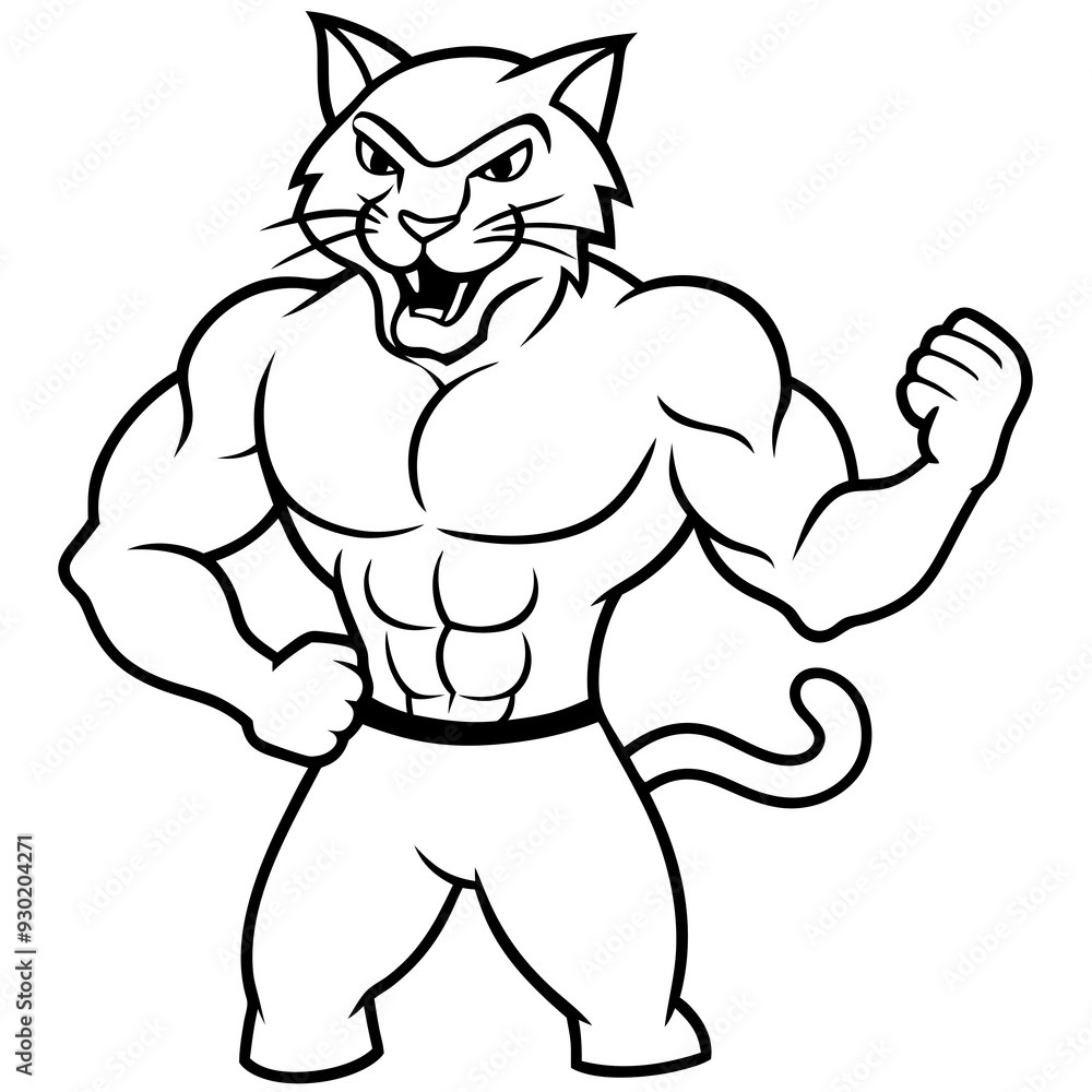 A ferocious cat athlete posing line art vector illustration A ferocious cat athlete posing line art vector illustration