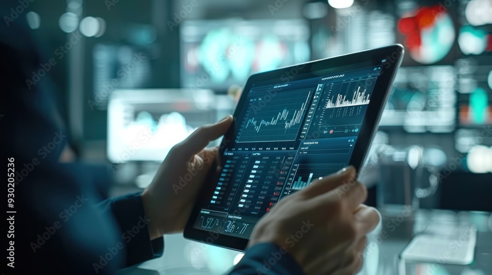Professionals analyzing graphs on a tablet (focus on, interactive information, dynamic, Overlay, Corporate setting) Professionals analyzing graphs on a tablet (focus on, interactive information, dynamic, Overlay, Corporate setting)